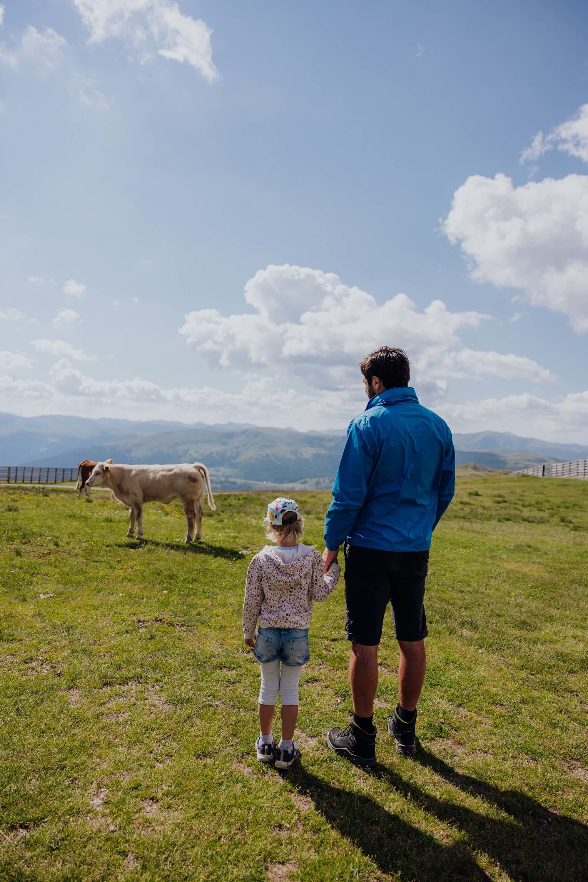 Familie am Berg mit einer Kuh auf dem Aineck