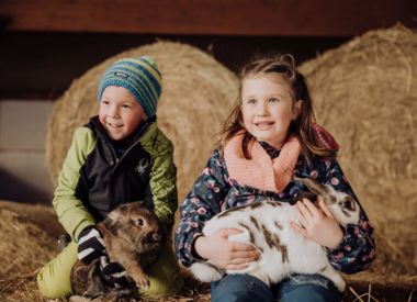 Kinder beim Spielen mit Hasen